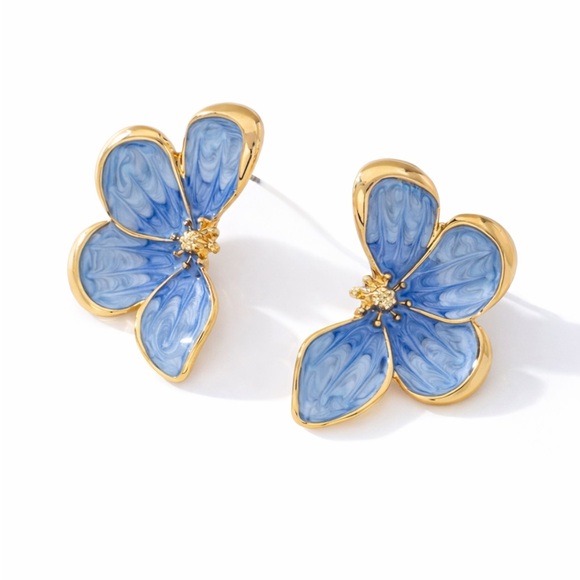 Anthropologie Jewelry - New! Anthropologie Blue Hand Painted Flower Earrings (2013) NWOT